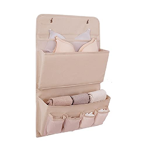 OKUZIEKY Closet Hanging Organizer Pocket Bag Bra Socks Organizers Pockets Cosmetic Storage for Bedroom Wall Desk Heavy Duty (Beige, 2 Layer)