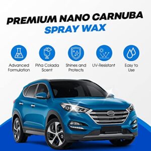 Hi-Lustre Nano Carnauba Spray Wax, Instant Shine Car Wax to Seal & Maintain Paint UV-Blocking, Hydrophobic Car Detailer Wax, Streak-Free and Safe for All Surfaces, Piña Colada Scent, 16 oz