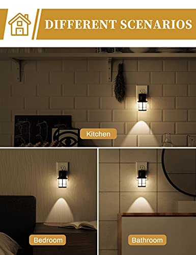 Night Lights Plug Into Wall, DORESshop 2 Pack Night Light, Soft White 3000K Led Night Light with Dusk-to-Dawn Sensor, Dimmable Night Light for Bathroom Hallway Bedroom Kids Room Stairway