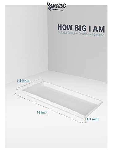 Sweese 719.101 Rectangular Serving Platters, 14 Inch Porcelain Serving Trays for Parties - Set of 4, White