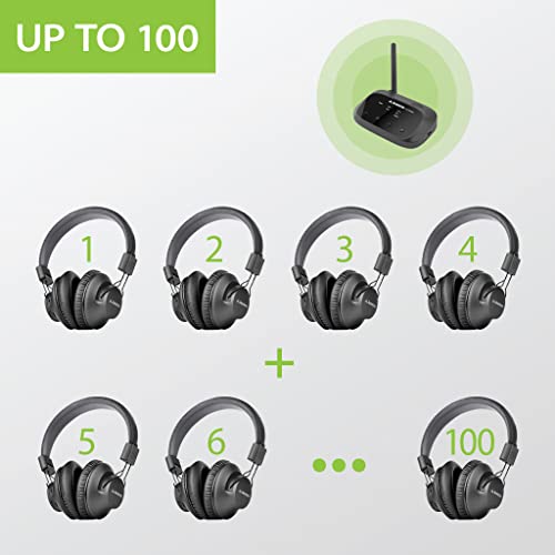 Avantree Quartet Multiple Wireless Headphones with one Transmitter, 4 Pack Up to 100PCS, HD Sound No Lag for TV Watching, Outdoor Movie, Silent Disco Party, Hearing Assist in Church