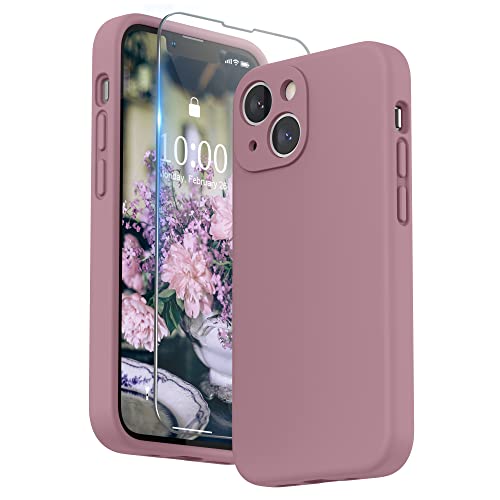 SURPHY Compatible with iPhone 13 Mini Case with Screen Protector, (Camera Protection + Soft Microfiber Lining) Liquid Silicone Phone Case 5.4 inch 2021, Lilac Purple