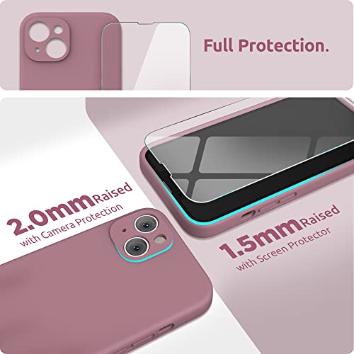 SURPHY Compatible with iPhone 13 Mini Case with Screen Protector, (Camera Protection + Soft Microfiber Lining) Liquid Silicone Phone Case 5.4 inch 2021, Lilac Purple