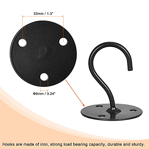 MECCANIXITY Ceiling Hooks Wall Mounted 55mm Round Plate Iron for Hanging Chandeliers Plants (Black, Pack of 2)