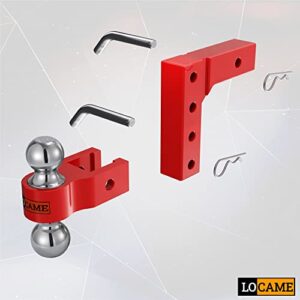 LOCAME Adjustable Trailer Hitch, Fits 2-Inch Receiver Only, 6-Inch Drop/Rise Aluminum Drop Hitch, Tow Hitch for Heavy Duty Truck with Double Stainless Steel Pins, Red, LC0001