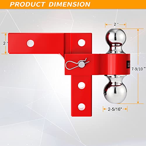 LOCAME Adjustable Trailer Hitch, Fits 2-Inch Receiver Only, 6-Inch Drop/Rise Aluminum Drop Hitch, Tow Hitch for Heavy Duty Truck with Double Stainless Steel Pins, Red, LC0001