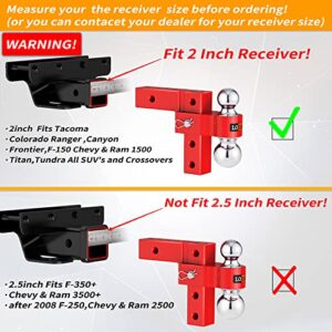 LOCAME Adjustable Trailer Hitch, Fits 2-Inch Receiver Only, 6-Inch Drop/Rise Aluminum Drop Hitch, Tow Hitch for Heavy Duty Truck with Double Stainless Steel Pins, Red, LC0001