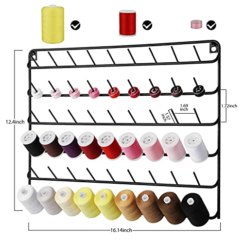 Thread Holder Wall 54 Spools Thread Rack Embroidery Spool Thread Organizer Wall Mounted with Hanging Tools for Quilting Black Metal