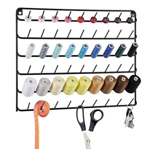 Thread Holder Wall 54 Spools Thread Rack Embroidery Spool Thread Organizer Wall Mounted with Hanging Tools for Quilting Black Metal