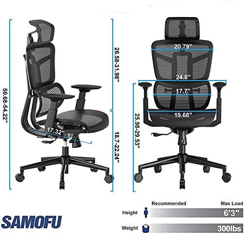 Ergonomic Office Chair, High Back Mesh Desk Chair with Liftable Backrest Armrest, 3D Adjustable Lumbar Support Headrest Computer Executive Chair