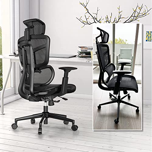 Ergonomic Office Chair, High Back Mesh Desk Chair with Liftable Backrest Armrest, 3D Adjustable Lumbar Support Headrest Computer Executive Chair