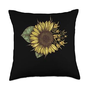 floral american sign language asl sunflower tu sunflower love american sign language asl costume throw pillow, 18x18, multicolor