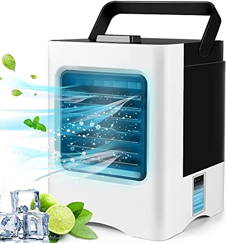 Portable Air Conditioner,Personal Air Cooler Personal Evaporative Air Cooler Quiet Desk Fan with 3-Speed, Cordless Rechargeable 3 in 1 Humidifier Misting Fan with Handle for Room Office Home Travel