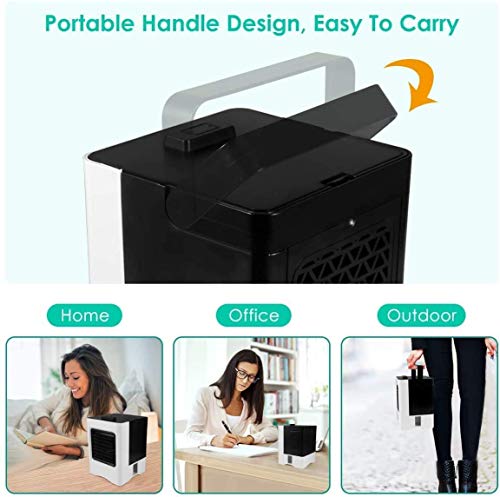 Portable Air Conditioner,Personal Air Cooler Personal Evaporative Air Cooler Quiet Desk Fan with 3-Speed, Cordless Rechargeable 3 in 1 Humidifier Misting Fan with Handle for Room Office Home Travel