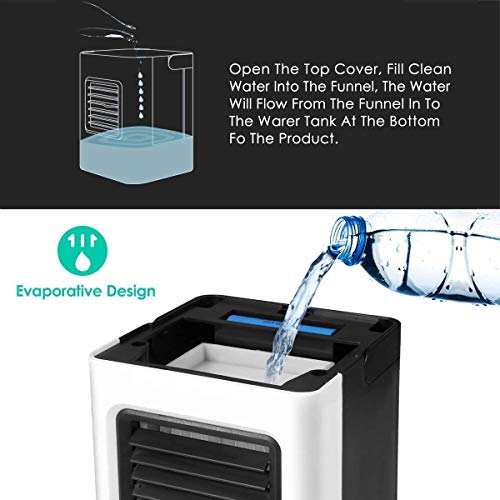 Portable Air Conditioner,Personal Air Cooler Personal Evaporative Air Cooler Quiet Desk Fan with 3-Speed, Cordless Rechargeable 3 in 1 Humidifier Misting Fan with Handle for Room Office Home Travel