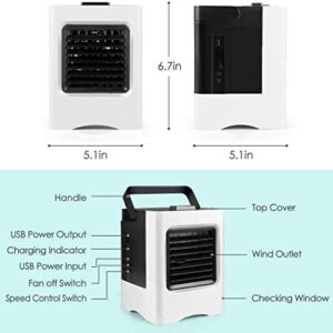 Portable Air Conditioner,Personal Air Cooler Personal Evaporative Air Cooler Quiet Desk Fan with 3-Speed, Cordless Rechargeable 3 in 1 Humidifier Misting Fan with Handle for Room Office Home Travel