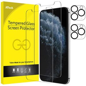 jetech screen protector for iphone 11 pro max 6.5-inch with camera lens protector, tempered glass film, 2-pack each
