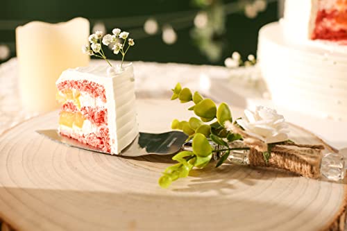 Joy Ceremony Wedding Cake Knife and Server Set, Rustic Cake Cutting and Serving Set - Bridal Cutter Set with Eucalyptus Leaves (White - 2'' Rose)