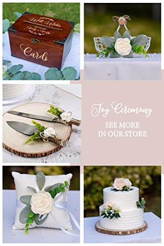 Joy Ceremony Wedding Cake Knife and Server Set, Rustic Cake Cutting and Serving Set - Bridal Cutter Set with Eucalyptus Leaves (White - 2'' Rose)