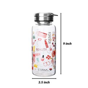 30oz Borosilicate Glass Water Bottle with Handle, Leak-Proof Stainless Steel Lid, Wide Mouth, with Infuser Leak, Pink