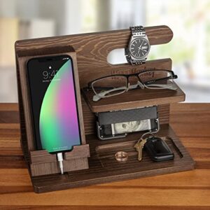 WiredMonkey Fathers Day Nightstand Organizer Wood - Durable Phone Docking Station with Non-Slip Base - Classy Solid Wood Gifts for Men - Hand Crafted Premium Bedside Table Organizer Men