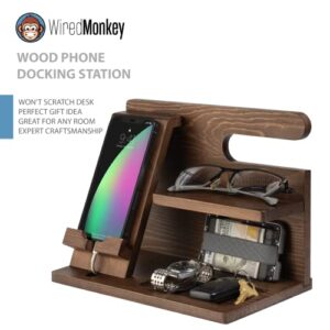 WiredMonkey Fathers Day Nightstand Organizer Wood - Durable Phone Docking Station with Non-Slip Base - Classy Solid Wood Gifts for Men - Hand Crafted Premium Bedside Table Organizer Men