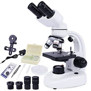40x-1000x binocular microscope for adults with microscope slides phone holder and specimen preparation kits, compound binocular microscopes for home educational/hobby use