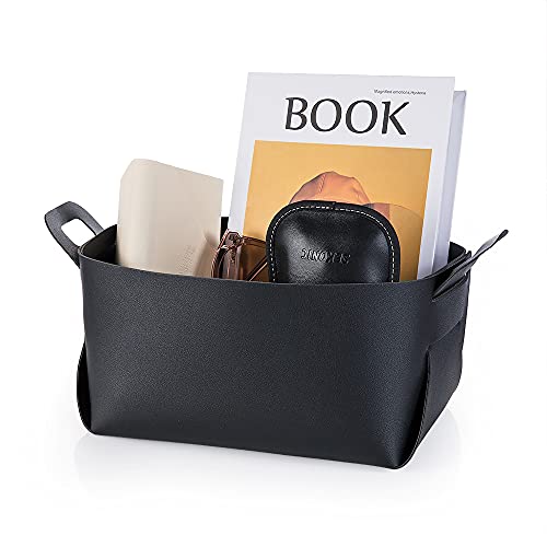 Hekyip Small Pu Leather Multifuctional Organizer, Desktop Organzing Makeup Brush Holder for Living Room, Dressing Table, Office Room (Black Large)