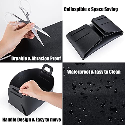 Hekyip Small Pu Leather Multifuctional Organizer, Desktop Organzing Makeup Brush Holder for Living Room, Dressing Table, Office Room (Black Large)