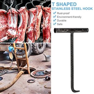 DOITOOL Stainless Steel T Hook Manhole Cover Hook T- Handle Meat Boning Hook Spring Pull Hook Lift Hooks for Kitchen Butcher Shop Restaurant BBQ Tool