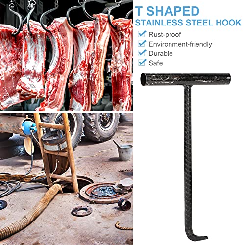 DOITOOL Stainless Steel T Hook Manhole Cover Hook T- Handle Meat Boning Hook Spring Pull Hook Lift Hooks for Kitchen Butcher Shop Restaurant BBQ Tool