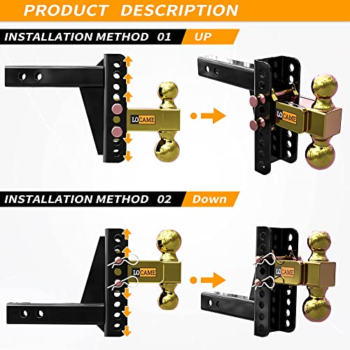 LOCAME Trailer Hitch, Fits 2-Inch Receiver, 6-Inch Drop/Rise Drop Hitch , Class 3 Tow Hitch for Heavy Duty Truck with Double Pins, LC0010