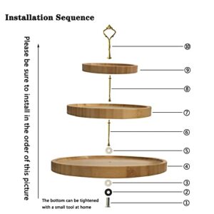 Tiered Tray ,Bamboo Farmhouse 3 Tier Serving Stand, Tiered Tray Decor with Metal Brackets Kitchen, Coffee Table, Cake and Party Round Tray