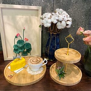 Tiered Tray ,Bamboo Farmhouse 3 Tier Serving Stand, Tiered Tray Decor with Metal Brackets Kitchen, Coffee Table, Cake and Party Round Tray