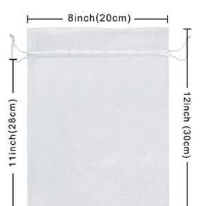 Jexila 50 Pack White Organza Bags 8X12 inch Large Mesh Gift Drawstring Pouch Goodie Bags for Party Christmas Wedding Party Favor Bags (White)