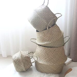 ifundom Flower Pot Woven Seagrass Belly Basket, Open Storage Basket, Laundry Basket, Picnic and Straw Beach Bag, Flowerpot Decoration Plants Pots