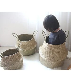 ifundom Flower Pot Woven Seagrass Belly Basket, Open Storage Basket, Laundry Basket, Picnic and Straw Beach Bag, Flowerpot Decoration Plants Pots