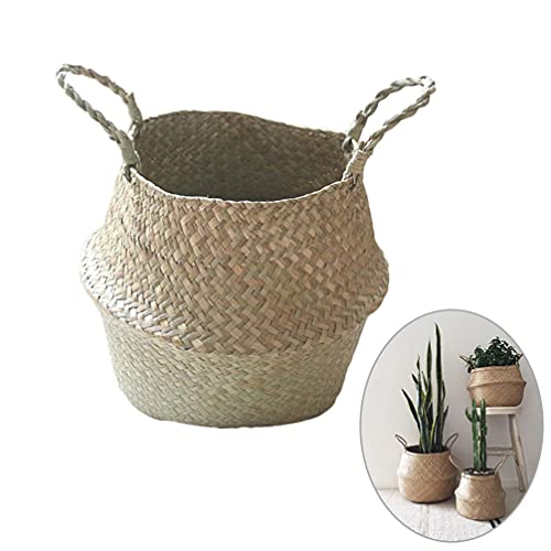 ifundom Flower Pot Woven Seagrass Belly Basket, Open Storage Basket, Laundry Basket, Picnic and Straw Beach Bag, Flowerpot Decoration Plants Pots