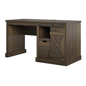 knox county single pedestal computer desk, brown oak brown oak