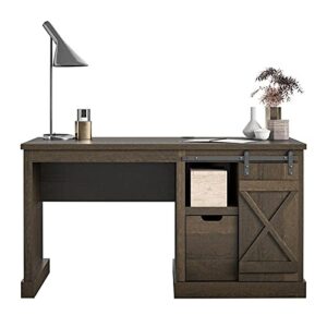 Knox County Single Pedestal Computer Desk, Brown Oak Brown Oak