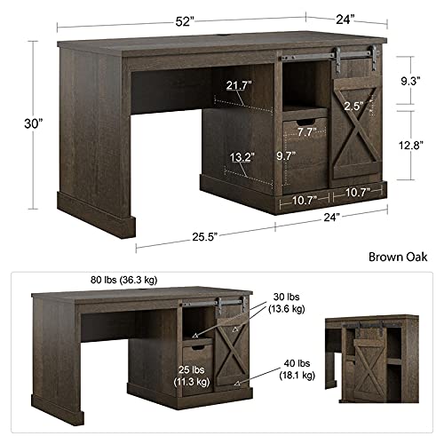 Knox County Single Pedestal Computer Desk, Brown Oak Brown Oak