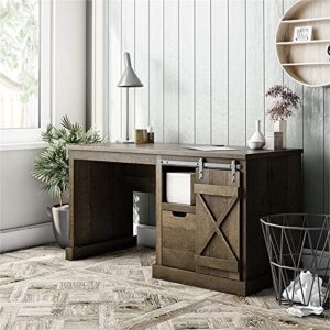 Knox County Single Pedestal Computer Desk, Brown Oak Brown Oak