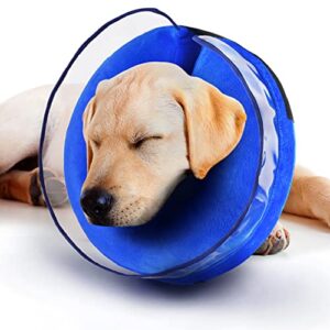 zeaxuie soft inflatable dog cone collar for dogs after surgery with enhanced anti-licking for unrestricted in daily life, pack of one, blue (size 6)