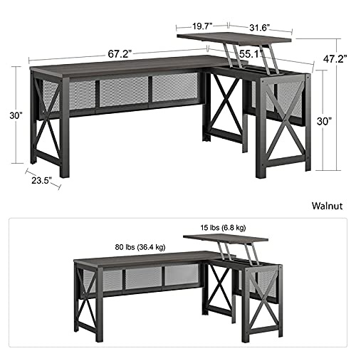 Ameriwood Home Hudson L Desk with Lift Top, Walnut