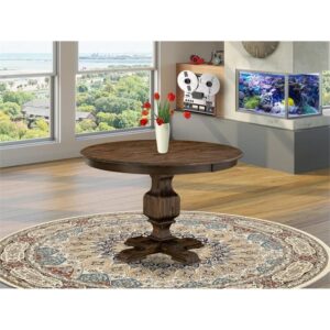 East West Furniture Mid Century FE3-07-TP Wooden Dining Table Round Tabletop and 48 x 30-Distressed Jacobean Finish