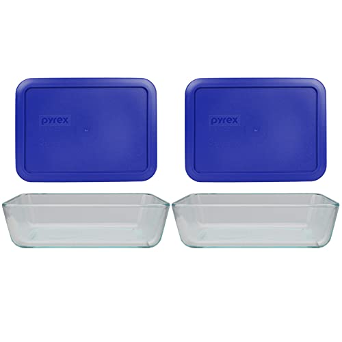 Pyrex (2 7210 Glass Dishes & (2) 7210-PC Cadet Blue Lids