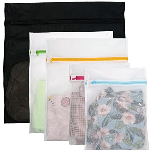 Casaphoria Bra Laundry Bags for Washing Machine,Large Travel Lingerie Laundry Bags for Dirty Clothes for Suitcase,Underwear Mesh Wash Bags for Delicates(5Pcs,Easy to Distinguish)