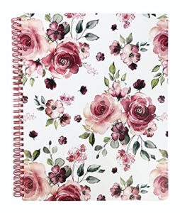 steel mill & co cute large spiral notebook college ruled, 11" x 9.5" with durable hardcover and 160 lined pages, rose floral