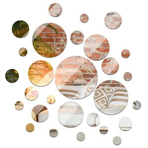 28 pcs real glass round mirror tiles frameless round wall mirrors glass mirror tiles round wall-mount mirrors with acrylic double sided adhesive for bedroom bathroom craft decor (2/3/4/6/8/10 inches)