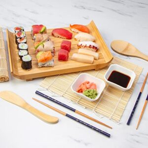 noble nest sushi making kit for beginners | sushi maker kitchen accessories set included bamboo sushi rolling mat, chopsticks, dipping plates, ladle, serving tray, sushi knife & roller